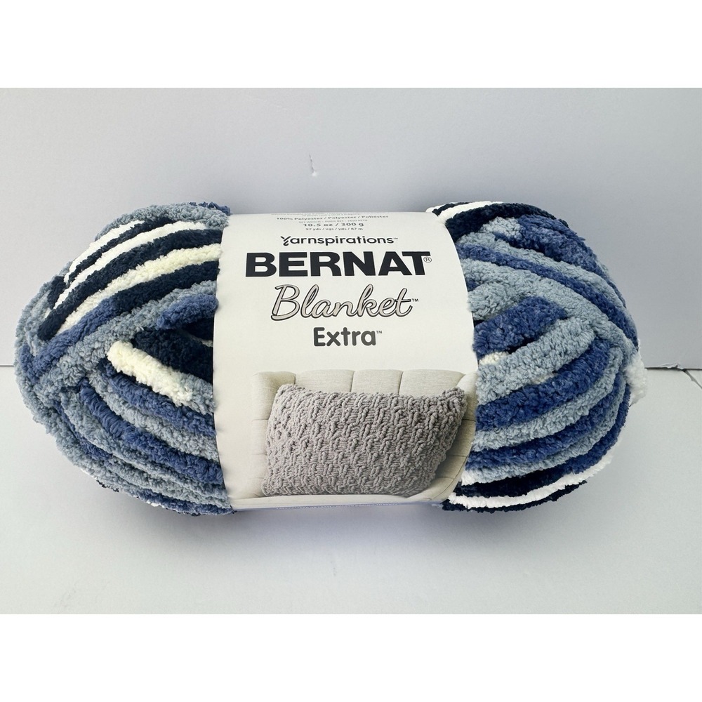 Bernat Baby Blanket Yarn Blue Faded Blues EXTRA 10.5 oz Skein 97 yds‎ Polyester
